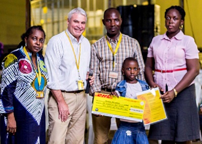 (2nd from left) Randy Buday, DHL’s country manager with Olufunmilayo Glover, Human Resources Manager and winners of the UPStairs Scholarship